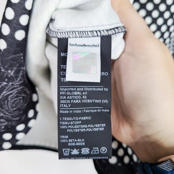 COSTUME NEMUTSO Top Womens 44‎ US Large  Black White Short Sleeve Quilted Mesh - Picture 7 of 9